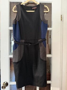 DANA BUCHMAN Women’s 12 Blue Black Gray Color Block Sheath Dress | SKU 0118